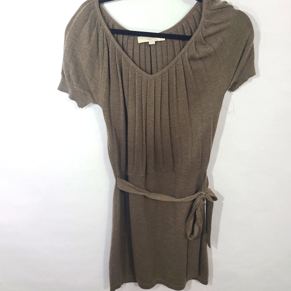 Ann Taylor Loft Women's Size XSP Brown Dress with Pleats and Tieβ Wool/Acrylic